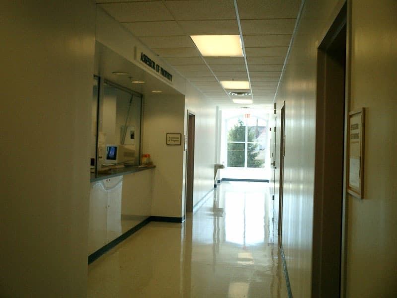 hallway in front of assessor of property reception window