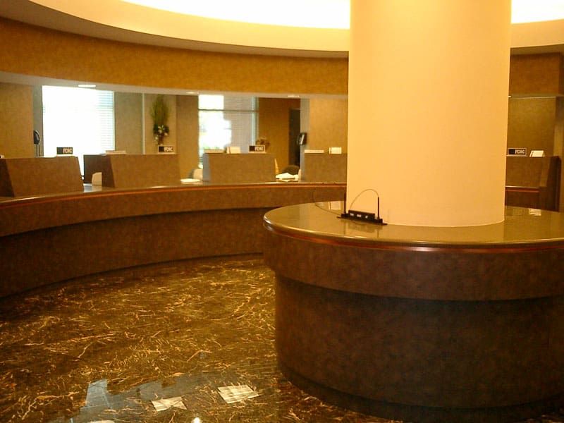 circular bank teller room with column in center