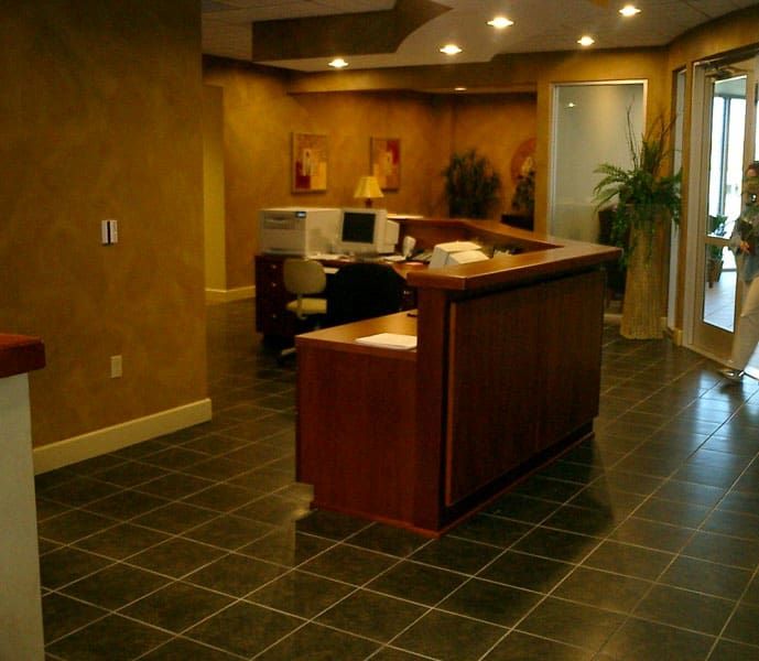 reception desk in lobby entrance