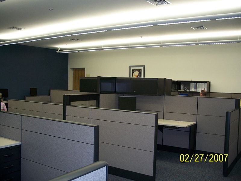 gray office cubicals
