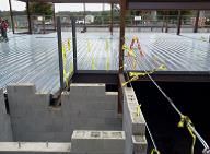 cinder blocks in front of metal platform