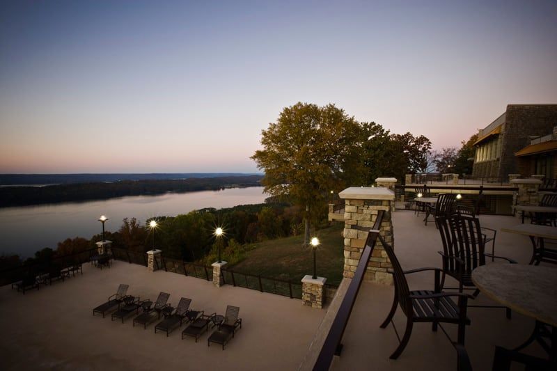 view of lake as seen from second tier of balcony in the evening