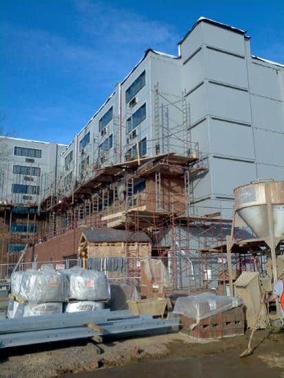 apartment building renovation scaffolding